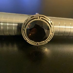 Faceted Smokey Quartz and Sterling Silver Vintage Cocktail Ring Size 8.5